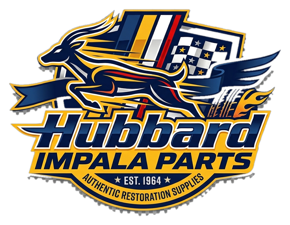 hubbardimpalaparts.com logo: a leaping impala in front of a checkered flag